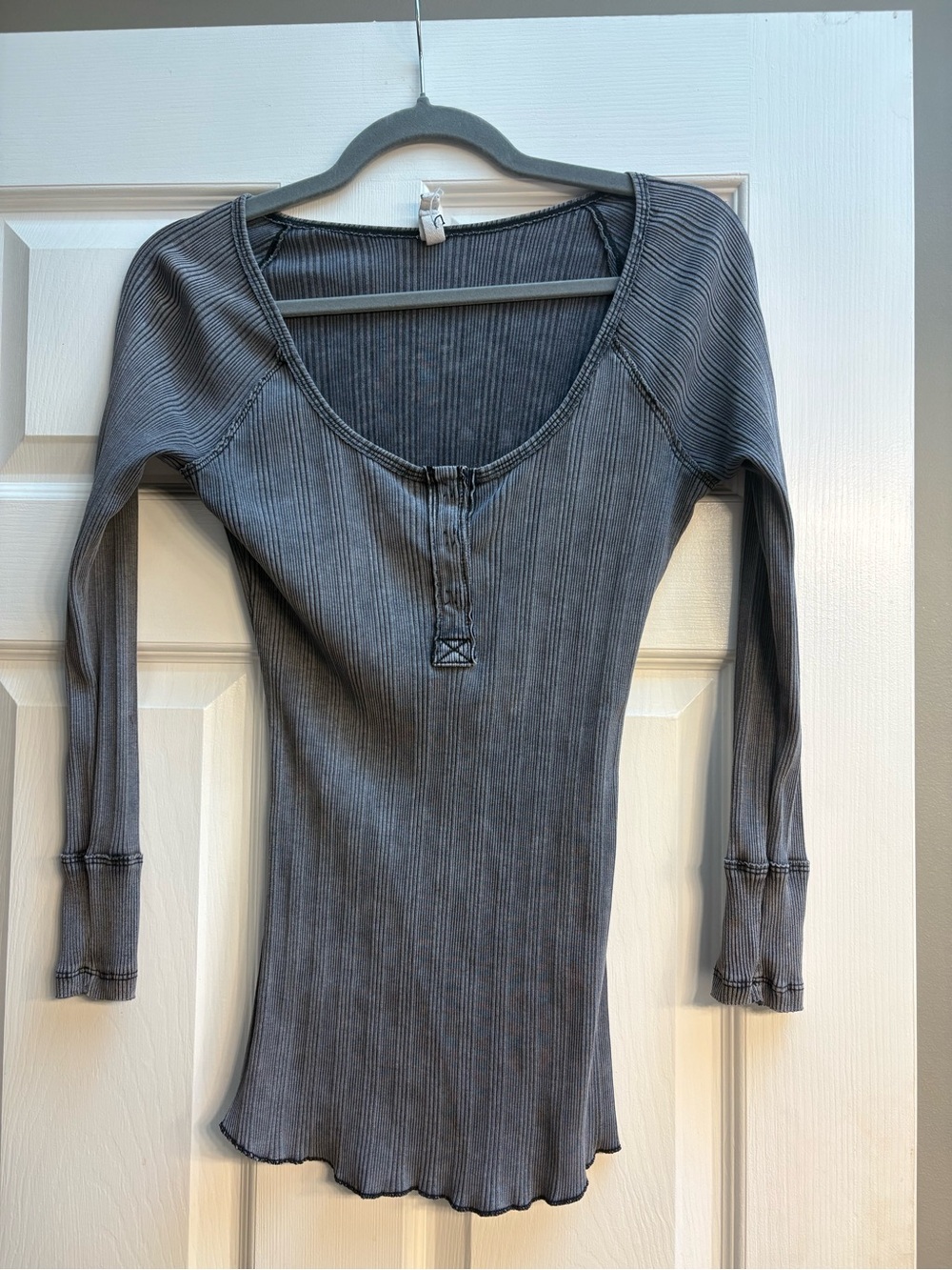 Free People Gray Ribbed Long-Sleeve Scoop Neck Tunic